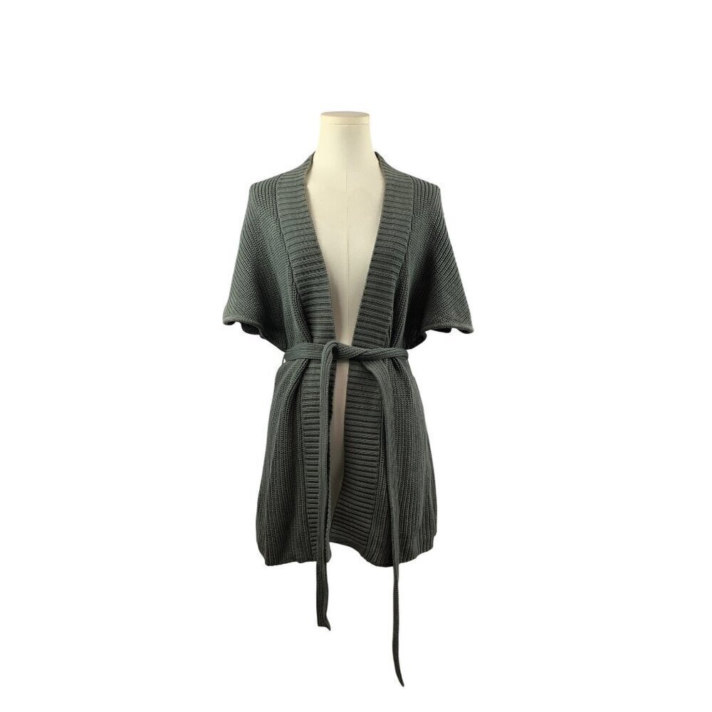 Knit Belted Cardigan Sweater In Heather Gray
